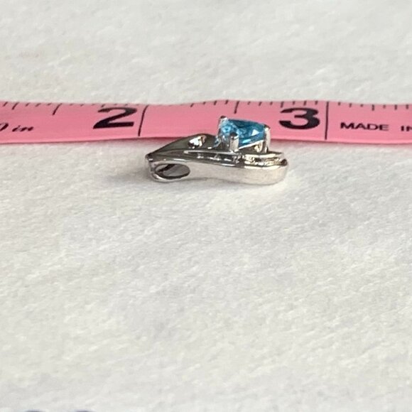 Natural Blue Topaz w/ Diamond Halo Womens Necklace Pendant 925 Sterling Silver - Picture 10 of 12